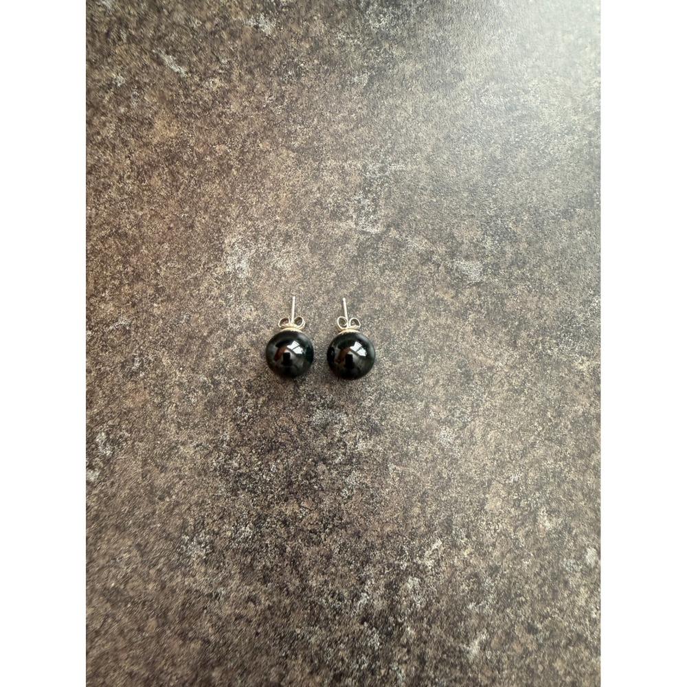 Vintage‎ Black Jade Pendant Snake Chain Necklace and Round Stud Earring Set - Picture 5 of 6